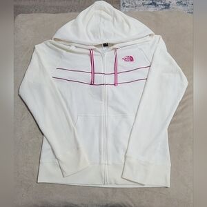 The North Face White Hoodie with Pink Accents